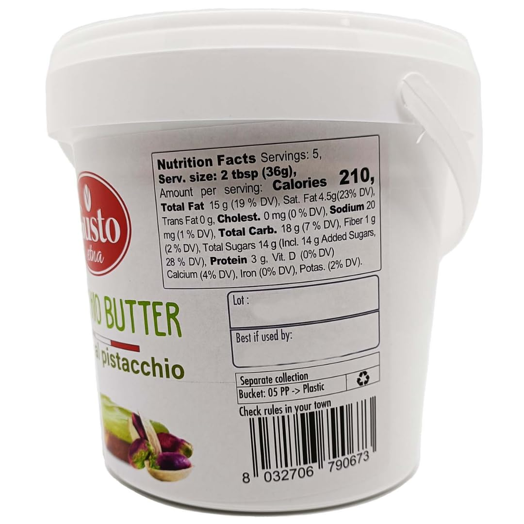 Gusto ETNA, Pistachio Cream Nut Butter Bulk - 2.2 lb. (1 kg),  Pistachio butter Cream Imported by Manzo Food Sales