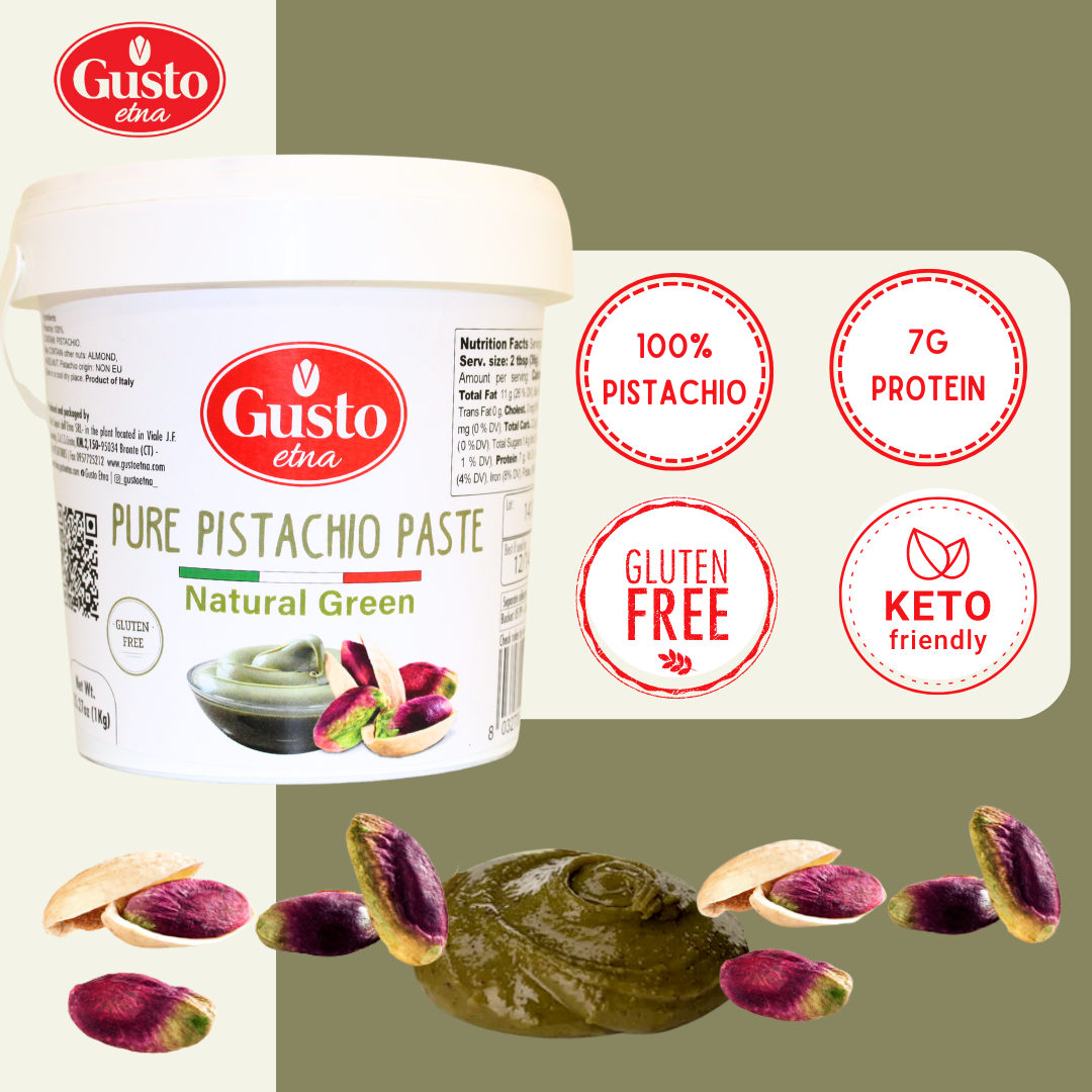 Gusto ETNA Pure Sicilian Pistachio Paste in Bulk - 2.2 lb (1 kg), Premium Sicilian Pistachio Paste Imported by Manzo Food Sales