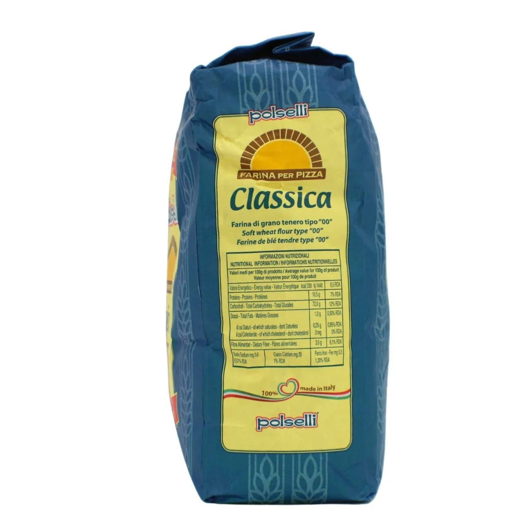 "Close-up of Classica Tipo '00' Double Zero Extra Fine Flour, showcasing its fine texture and quality."