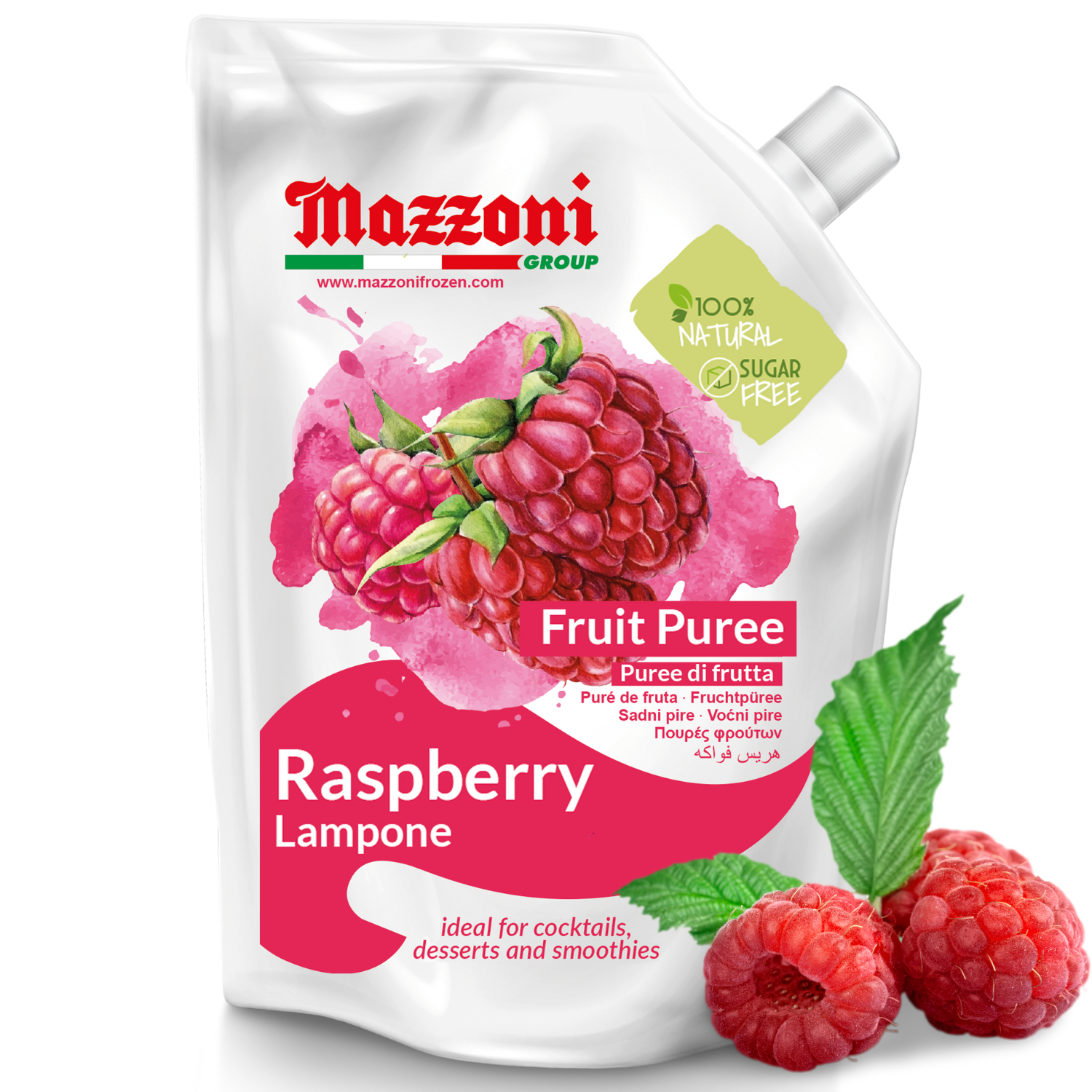 Mazzoni, Raspberry Puree, 100% Pure Raspberries, Just Fruit, No Sugar Added, 2.2 lb