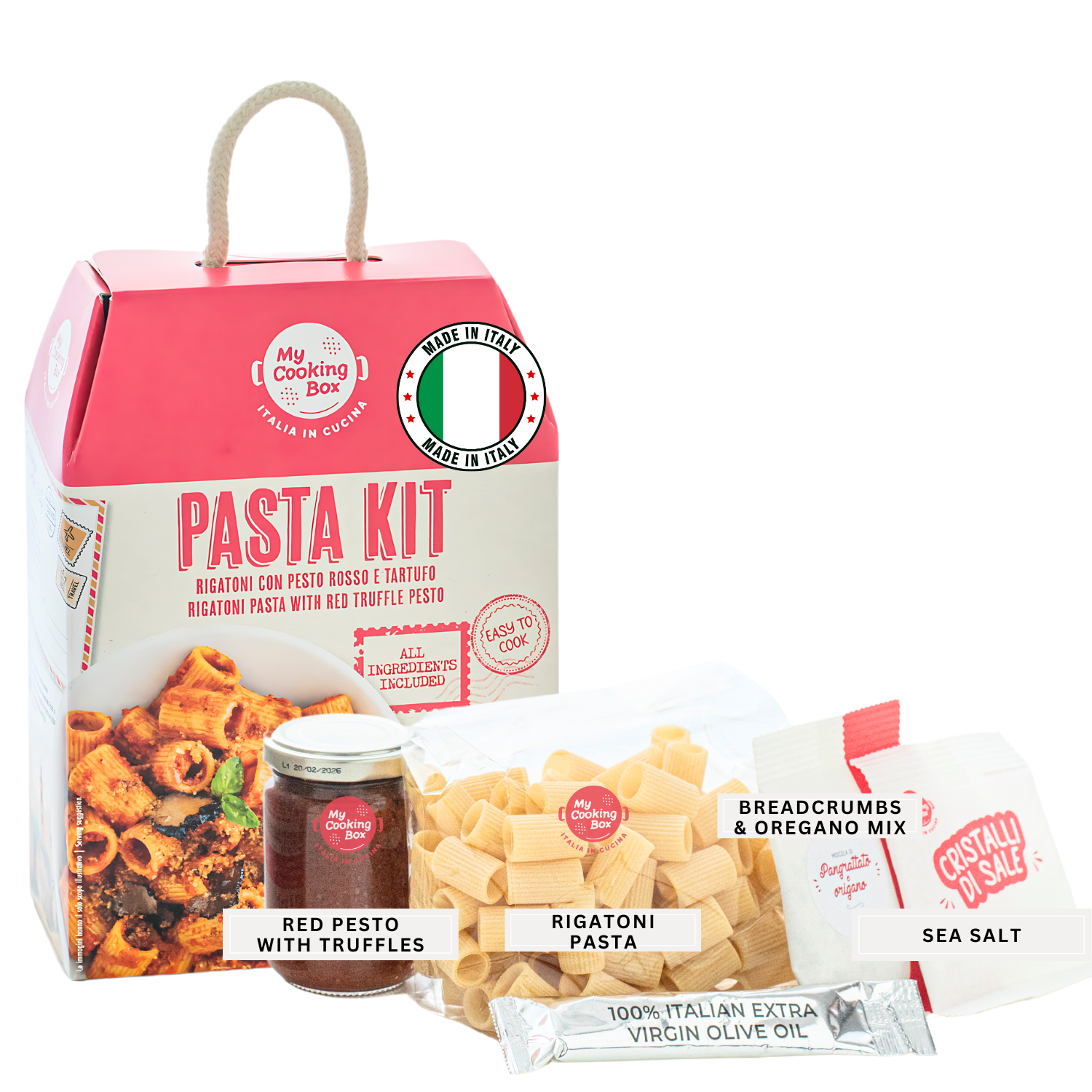 Pasta Meal Kit, Rigatoni with Red Pesto & Truffles, Gourmet Dinner Recipe, Product of Italy, Pre-Portioned for 2 Servings, My Cooking Box