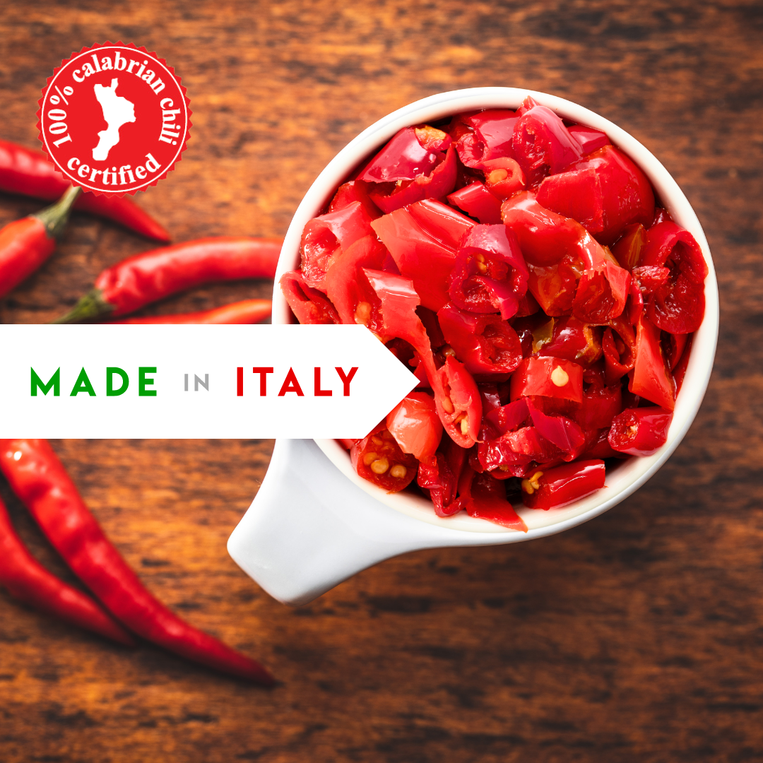 L'Oro Del Sud Certified Authentic, Sliced, Chopped, Calabrian Chili Peppers 9.8 oz, Peperoncini