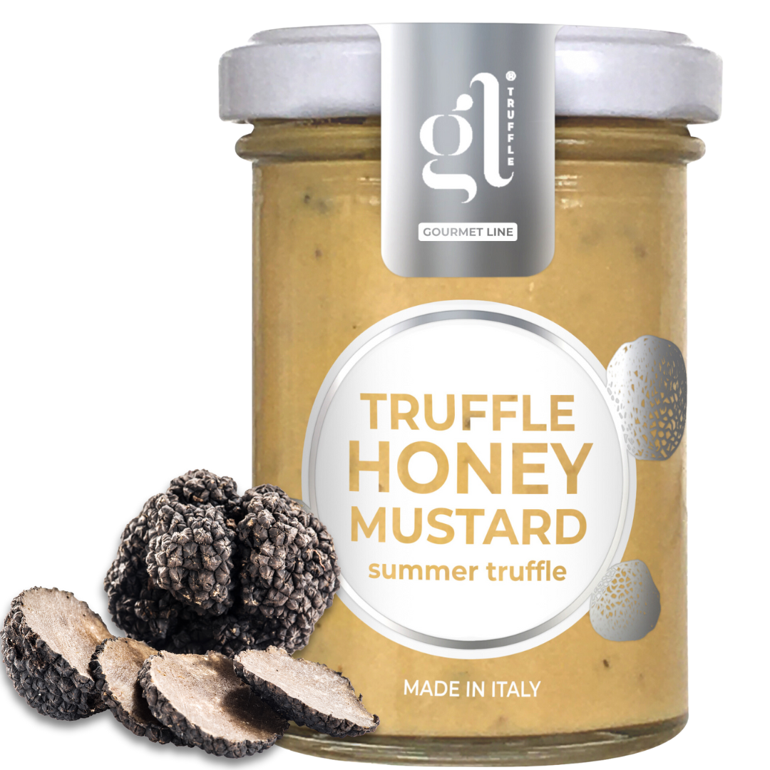 GL Truffle Gourmet Line, Truffle Honey Mustard 100 gr (3.52 oz) A Fusion of Sweetness and Zest Premium Truffle Infusion: Our Truffle Honey Mustard is meticulously crafted by infusing the finest truffle essence into a traditional honey mustard base