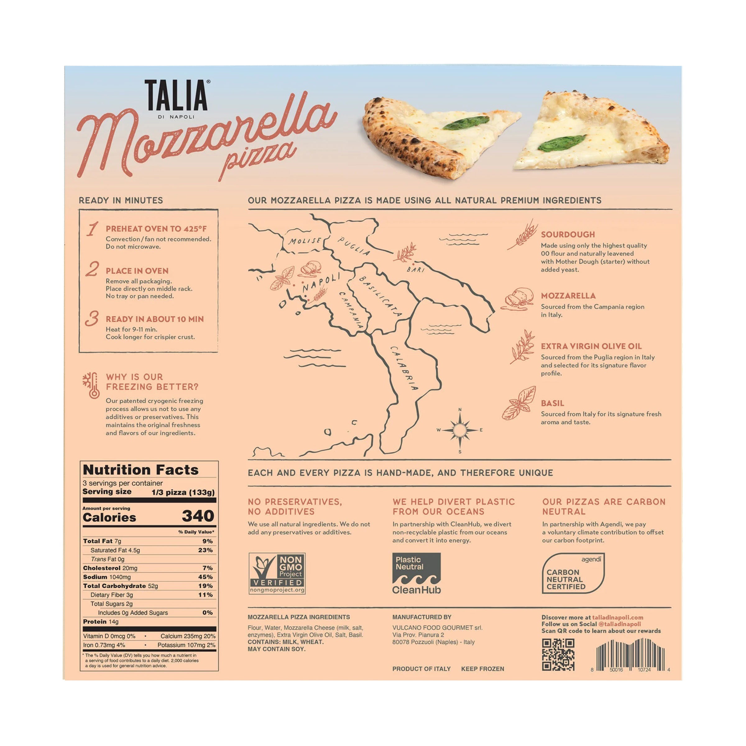 10 Pack, Talia di Napoli, Frozen Neapolitan Pizza, Mozzarella, Product of Italy, 10 X 14.1 oz  Retail Box