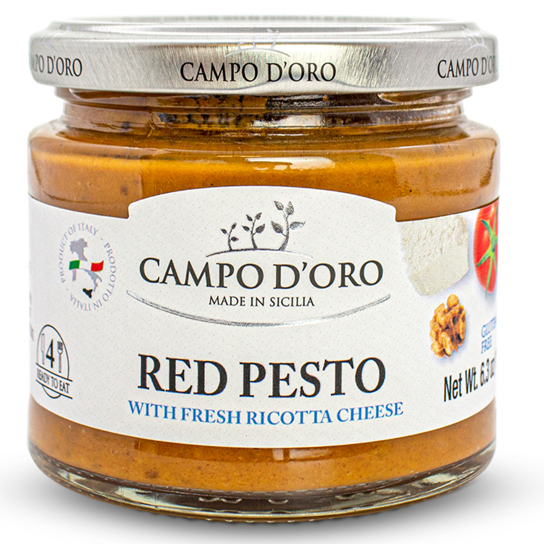 Campo D'Oro, Red Pesto Sauce 6.35 oz, Sundried Tomato Pesto, Italian Tomato Sauce with Fresh Ricotta Cheese. Italian Pasta Sauce & Sicilian Pesto Sauce