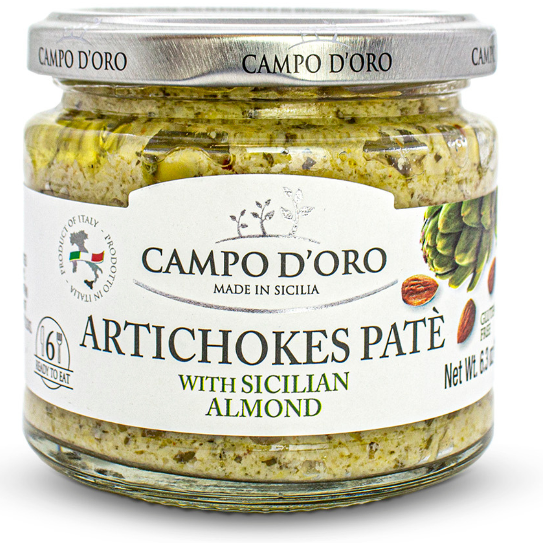 Campo D'Oro, Creamy Artichoke and Almond Dip, 6.35 oz, 180 g. Non GMO, Artichoke Spread Sauce, Made with Sicilian Almonds Product of Italy