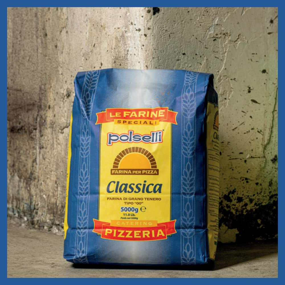 "Ingredient showcase featuring Classica Tipo '00' Double Zero Extra Fine Flour 11 lbs bag, essential for authentic Italian cooking."