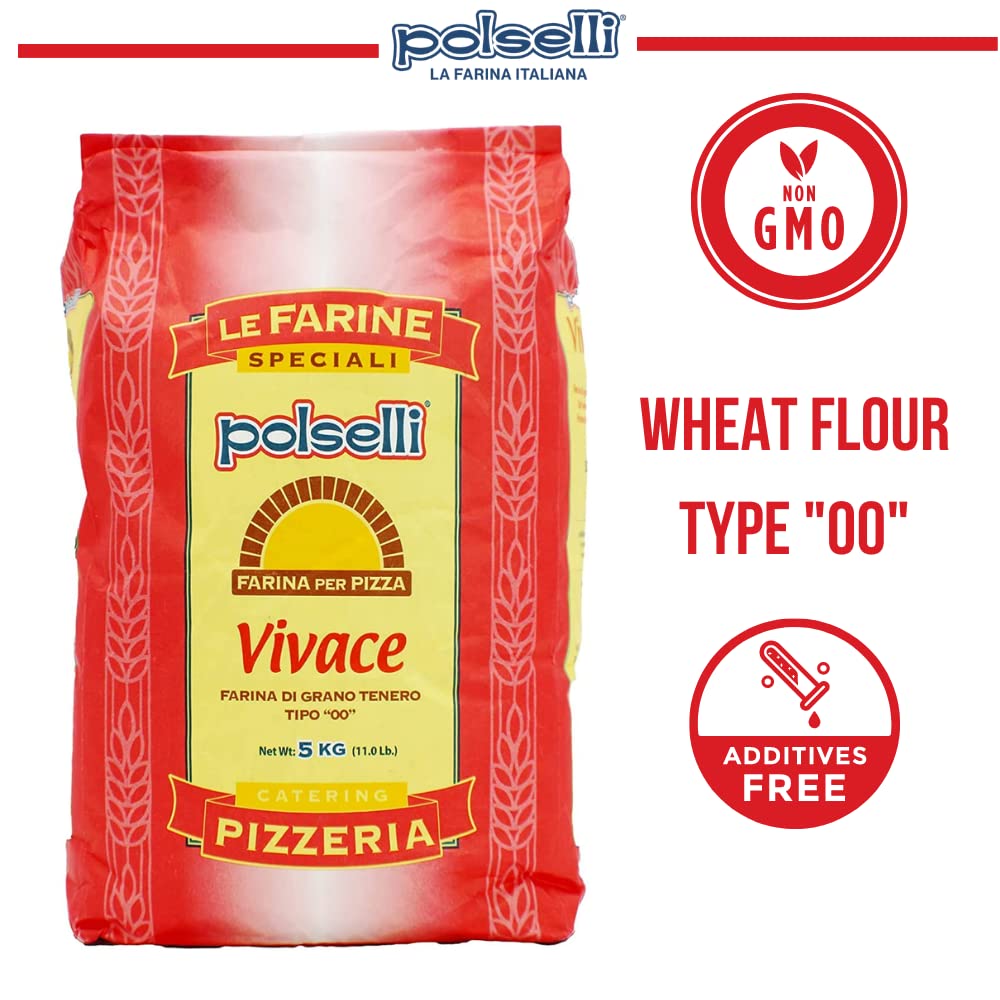 "Close-up of Polselli 00 Pizza Flour (Vivace) bag, showcasing premium Italian flour for pizza makers."