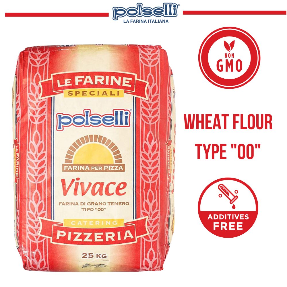 Polselli 00 Pizza Flour (Vivace) - 55 lbs Bag - Premium Italian Flour for Pizza Dough - Imported by Manzo Food Sales