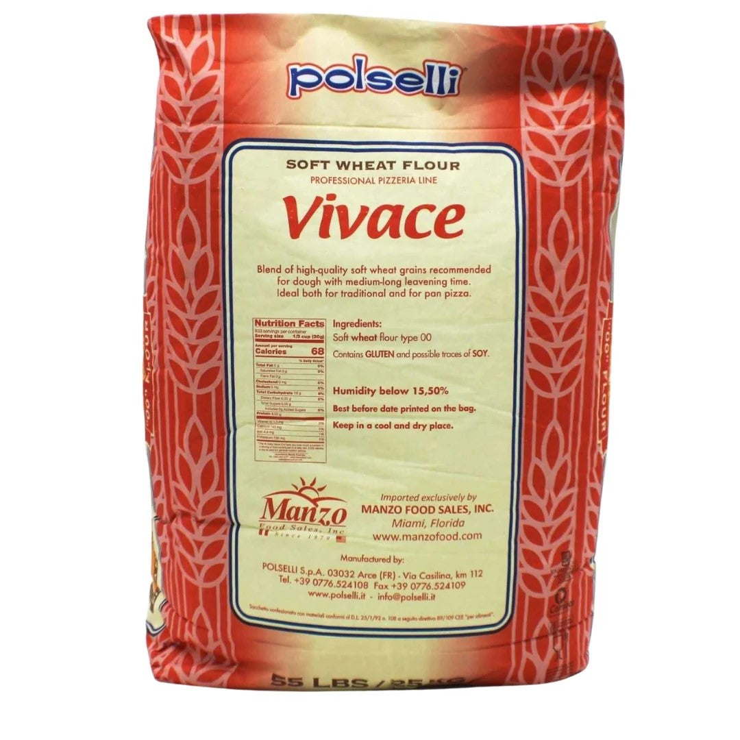 Polselli 00 Pizza Flour (Vivace) - 55 lbs Bag - Premium Italian Flour for Pizza Dough - Imported by Manzo Food Sales