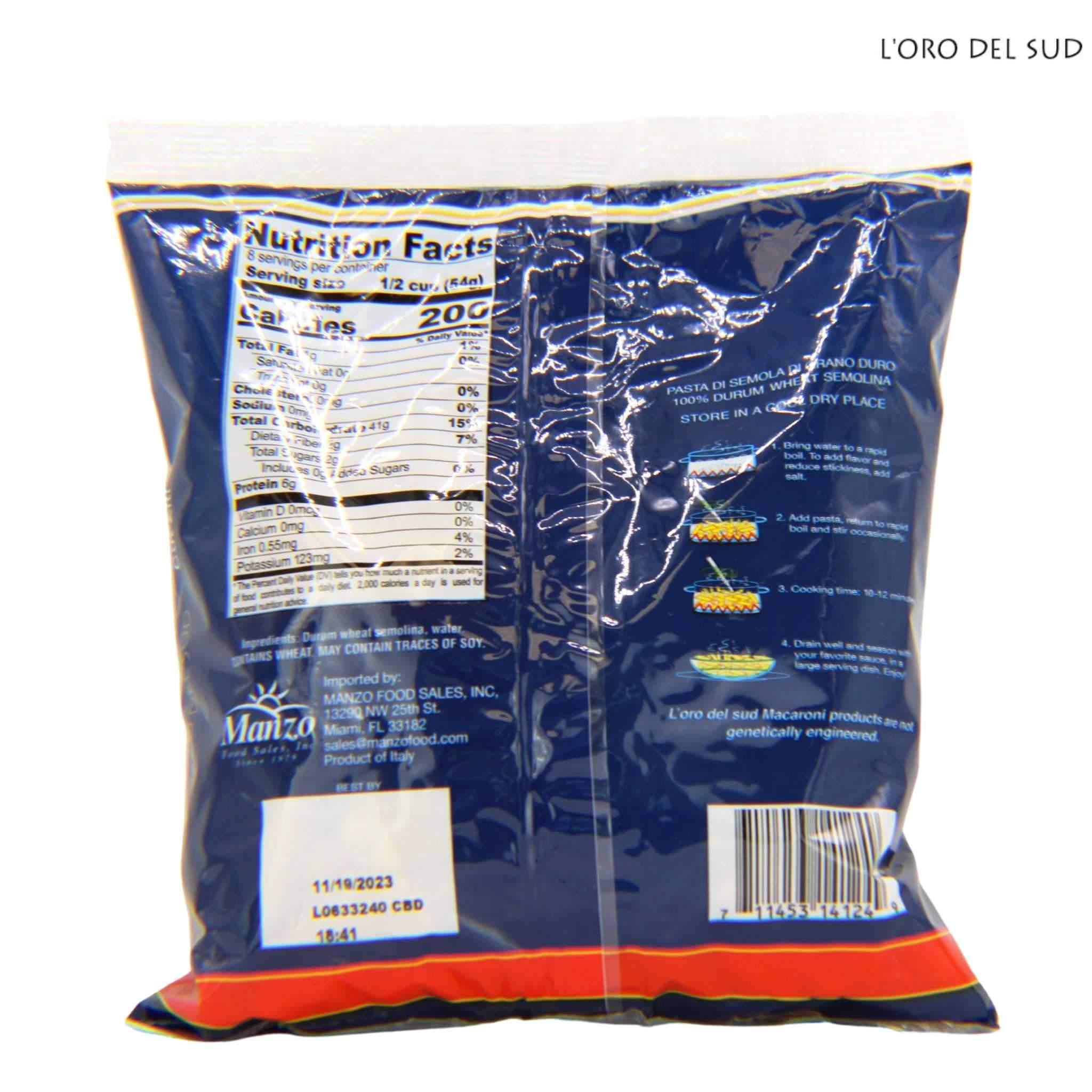L'Oro Del Sud Cut Ziti Pasta 1 lb. Bag - Wholesale Italian Food