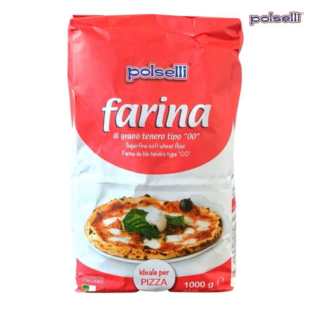 "Polselli 00 Pizza Flour (Farina) 2.2 lb. bag - Premium Italian flour for authentic pizza dough, imported by Manzo Food Sales."