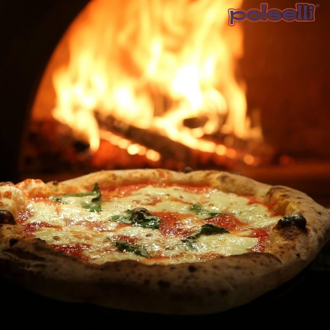 "Polselli 00 Pizza Flour (Farina) 2.2 lb. bag next to pizza dough, perfect for creating light and airy crusts."