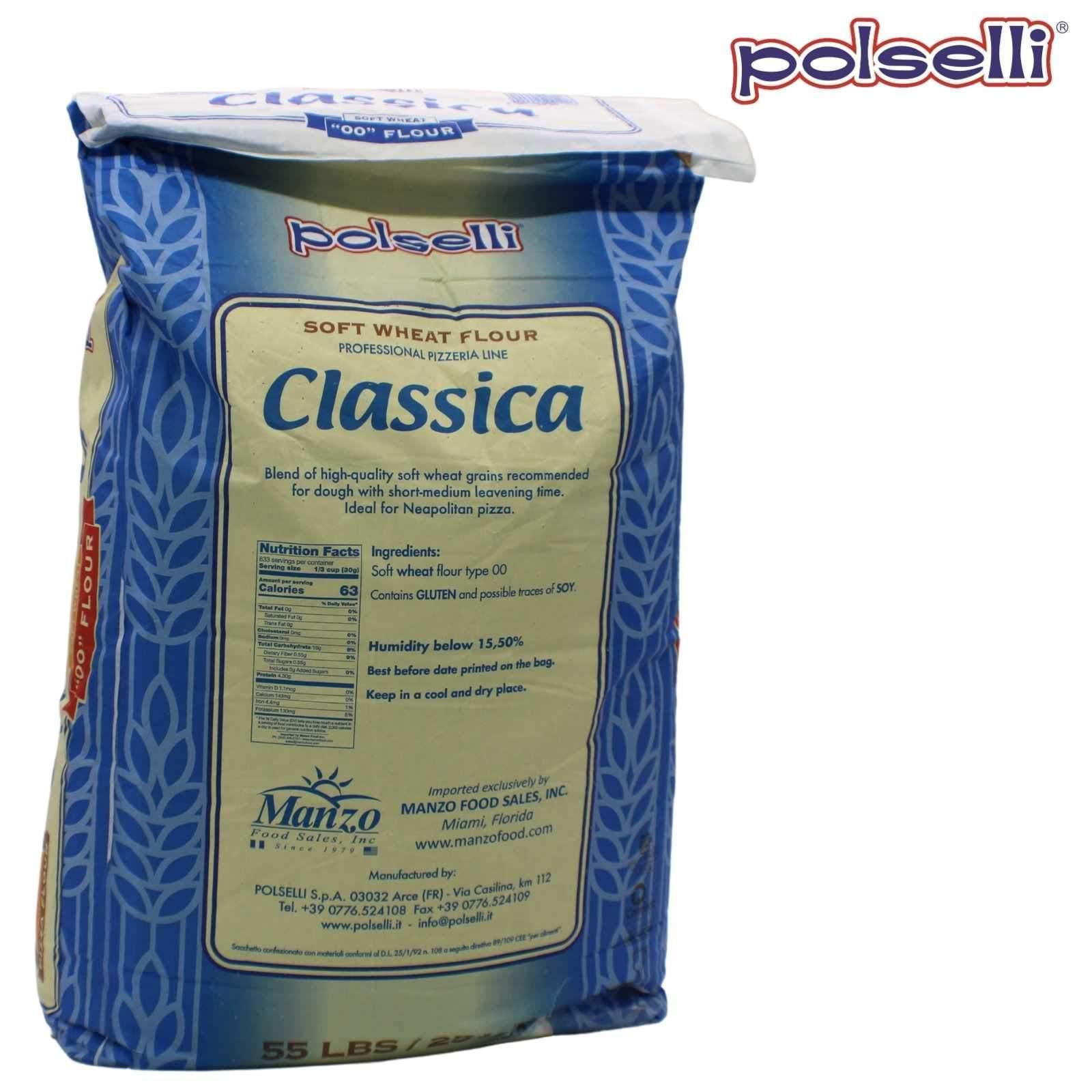  "Close-up of Polselli Classica Tipo 00 Pizza Flour (Neapolitan) 55 lbs bag, showcasing its fine texture."